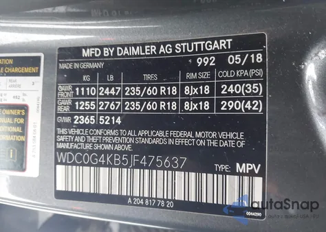 2018 Mercedes-Benz Glc 300 4Matic из США, поврежденный, VIN WDC0G4KB5JF475637